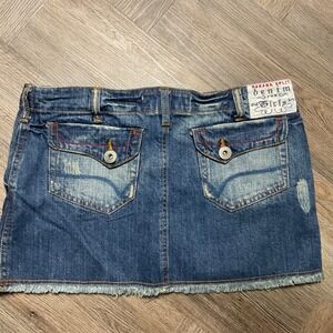 Banana Split Womens 26 Blue Denim Mini Skirt Frayed Hem Distressed‎ Y2K Pockets